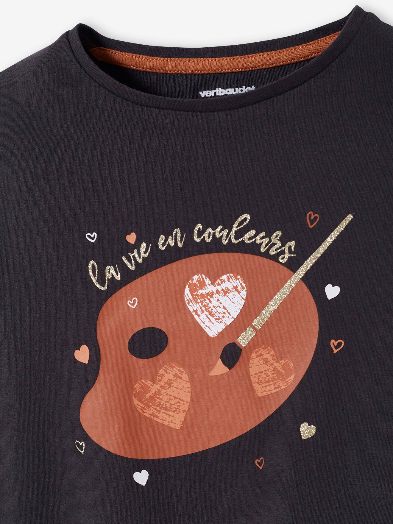 Conjunto de 3 camisetas de manga comprida para meninas, tamanho médio, pretas, bicolor/multicoloridas.
