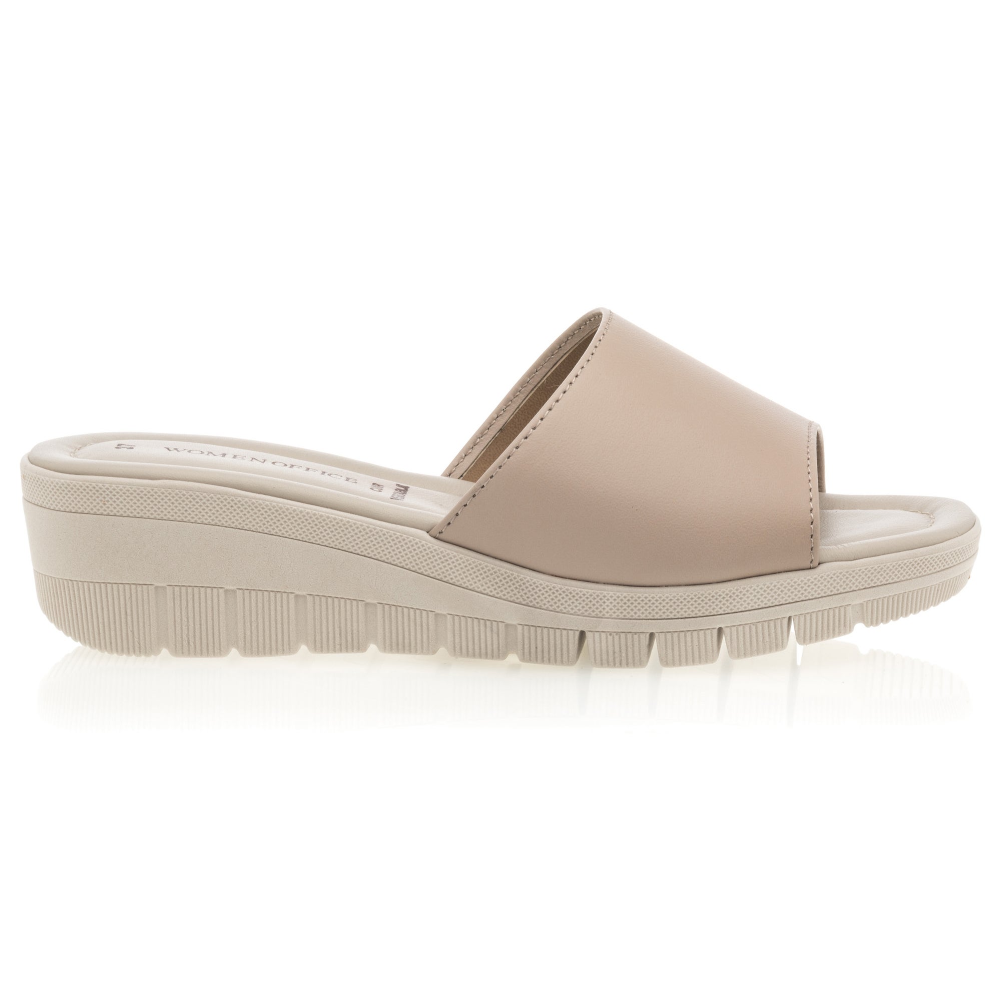Mules à talon compensé Femme en cuir beige