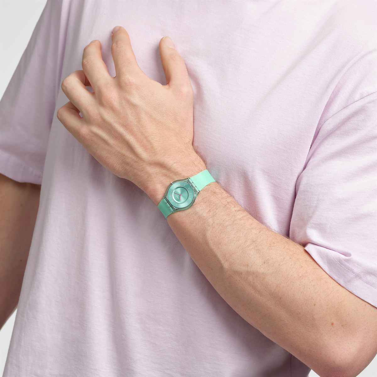 Montre SWATCH Skin Classic biosourced Pastelicious teal femme bracelet silicone vert