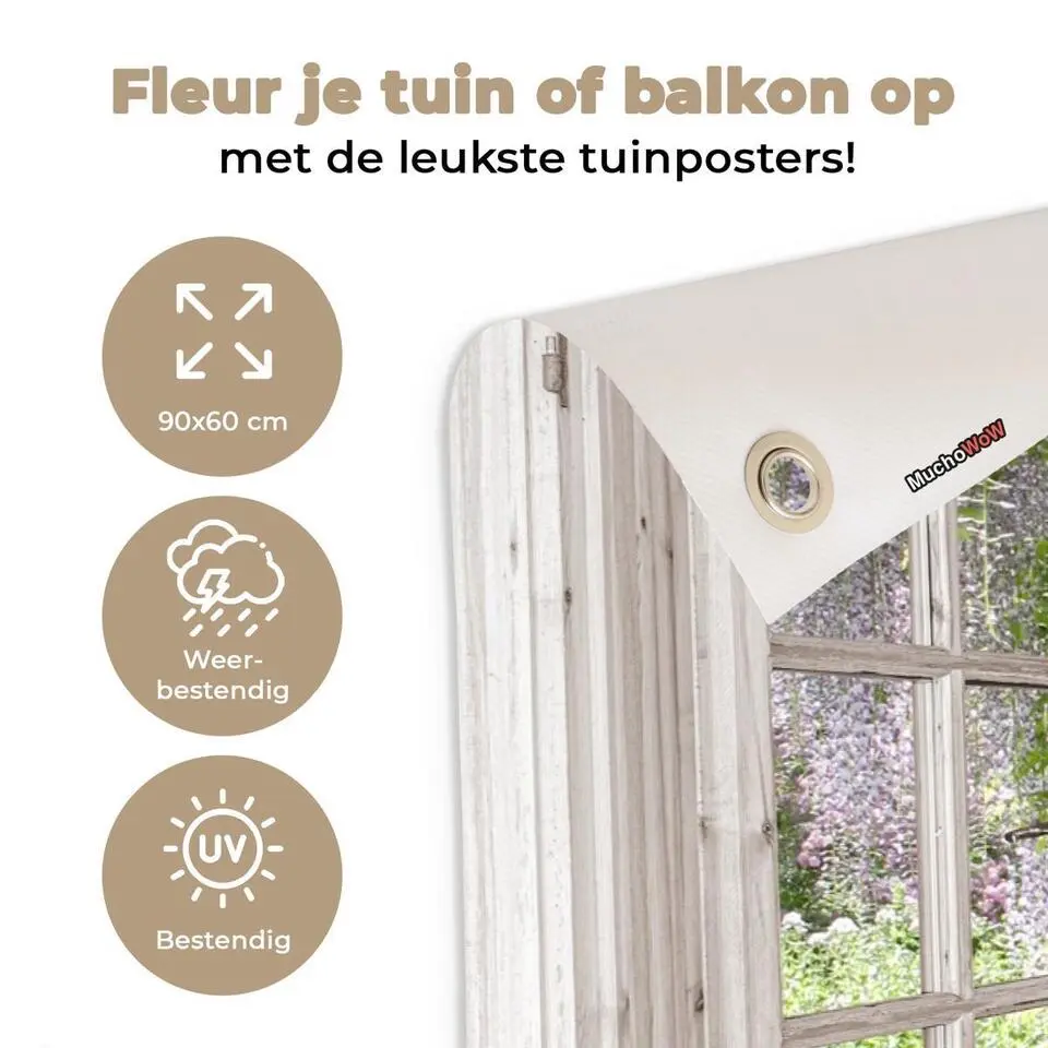 MuchoWow Tuinposter 90x60cm Blauwe regen Bloemen Doorkijk