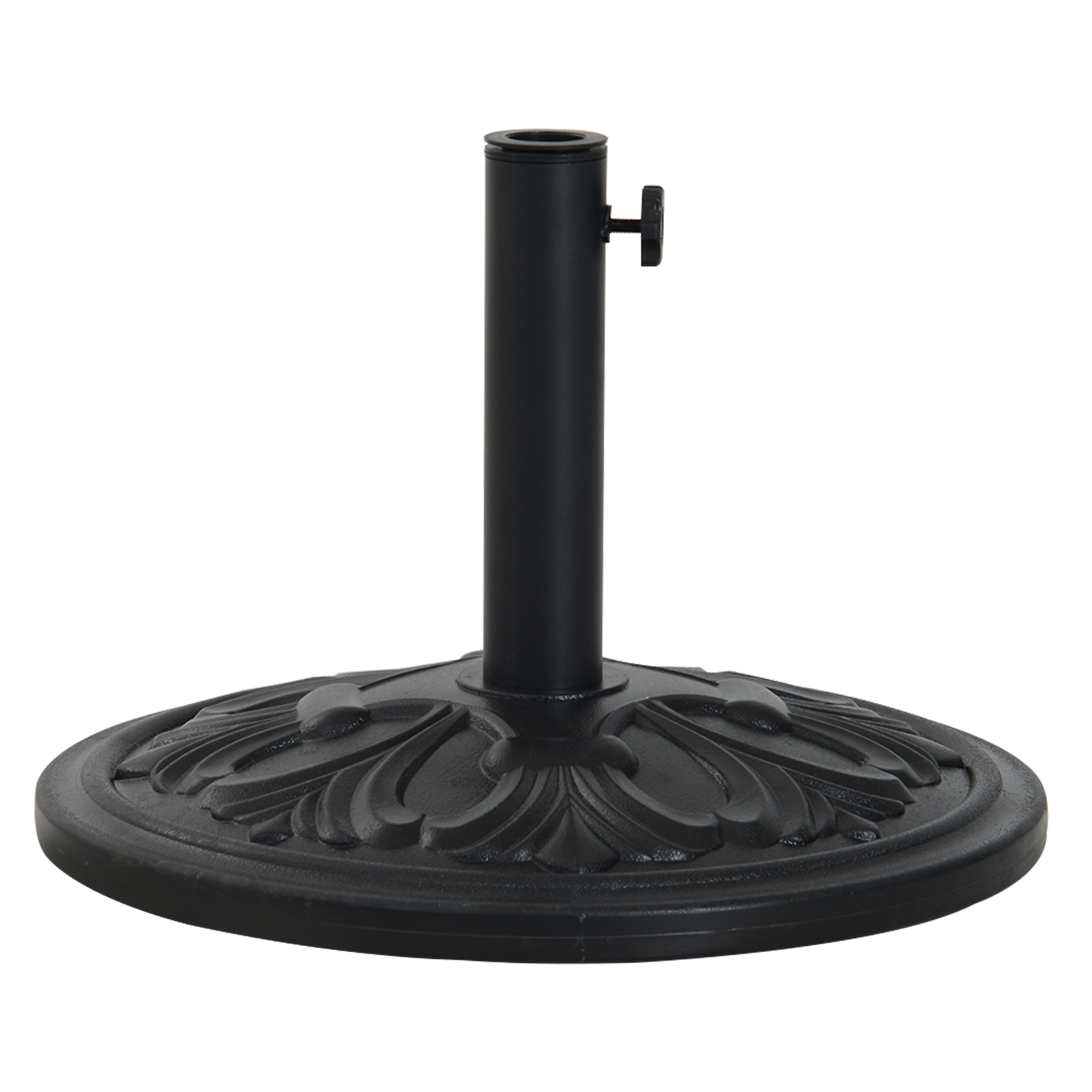 Base para guarda-sol Outsunny, peso 13 kg, redonda, feita de HDPE e cimento, para hastes de guarda-sol de Ø35/38/48 mm, para terraço, pátio, jardim, praia, Ø48x34 cm, preta.