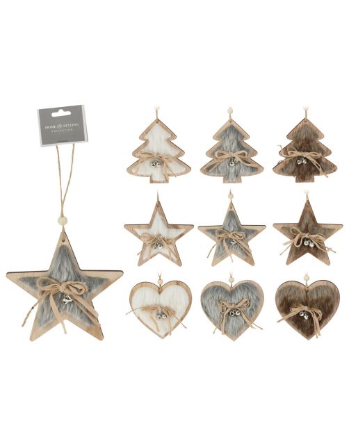 Homestyle Hangdeco Hout - Kerstversiering - 9x1x9 cm Assorti