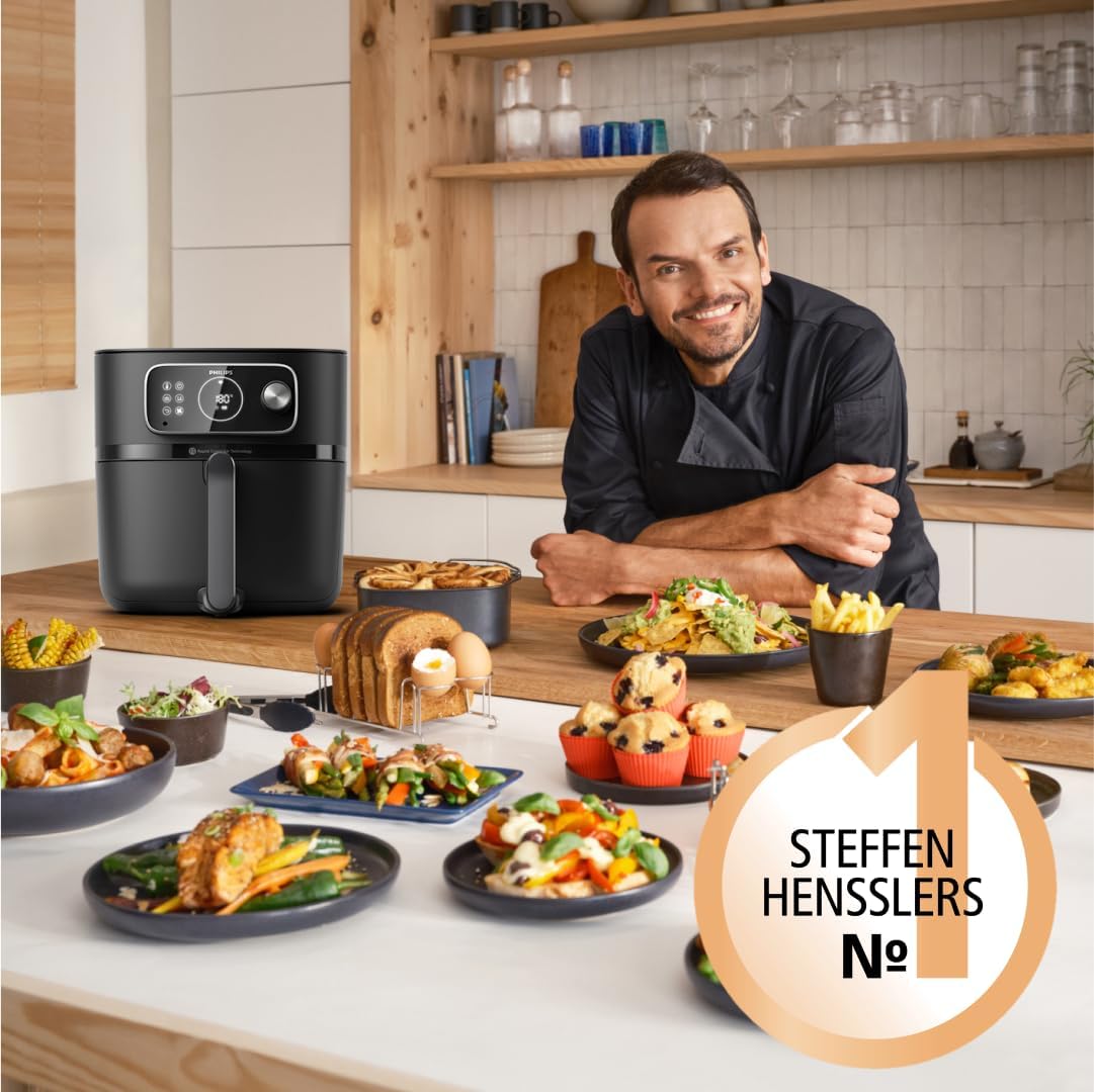 Philips Airfryer Combi 7000 Serie XXL - 8,3 l (2 kg), 22-in-1-Heißluftfritteuse, WiFi-Verbindung, 99% weniger Fettzugabe** mit Rapid CombiAir, HomeID App, Schwarz (HD9876/90)