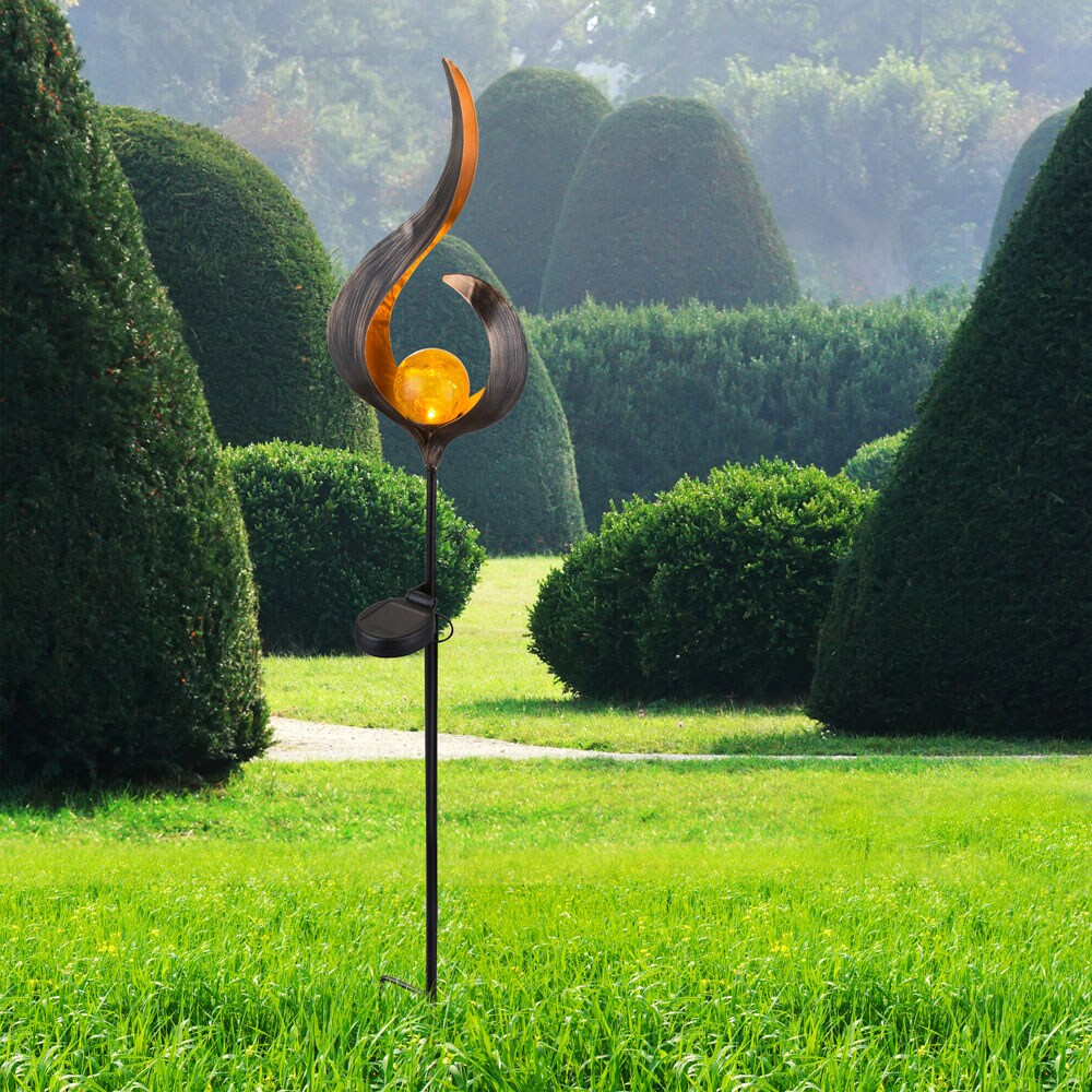 2x LED Solarleuchte, Glas, Flammen Mond Design, H 90 cm