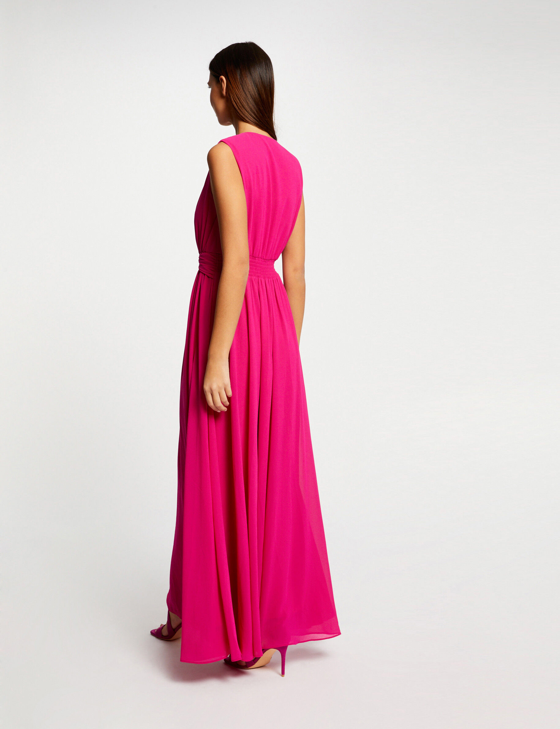 Robe longue évasée fendue rose fonce femme - rose_fonce