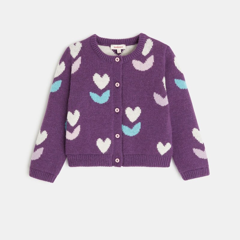 Gilet bébé fille maille tricot motifs cœurs Catimini Mauve Violet