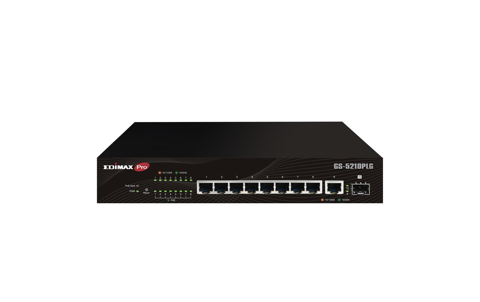 PoE+ Switch GS-5210PLG 10 Port<br>10-Port Gigabit PoE+ Web Smart Switch für Langstrecken mit 1 SFP-Port