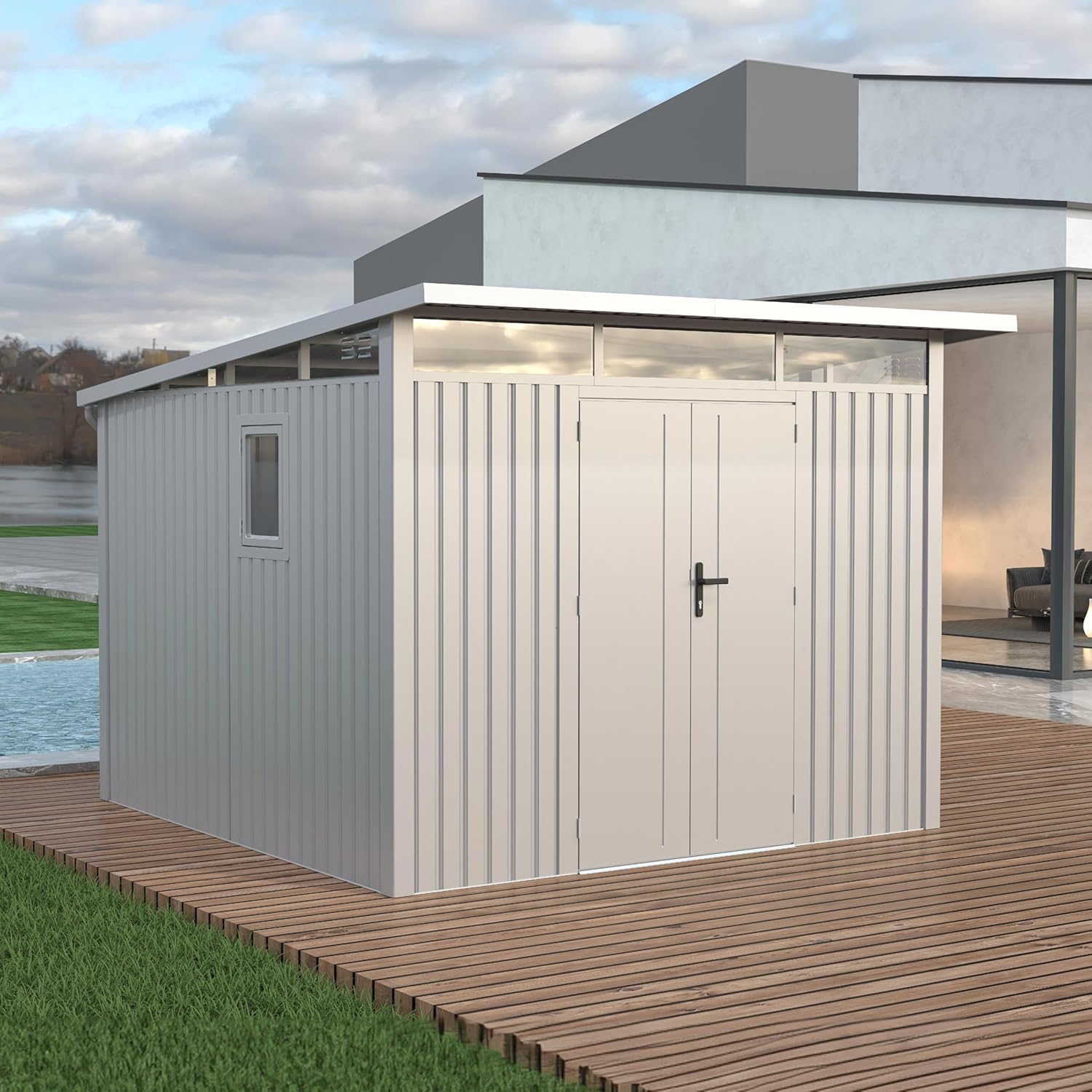Rockford Porto 400 Gartenhaus aus Metall, hellgrau