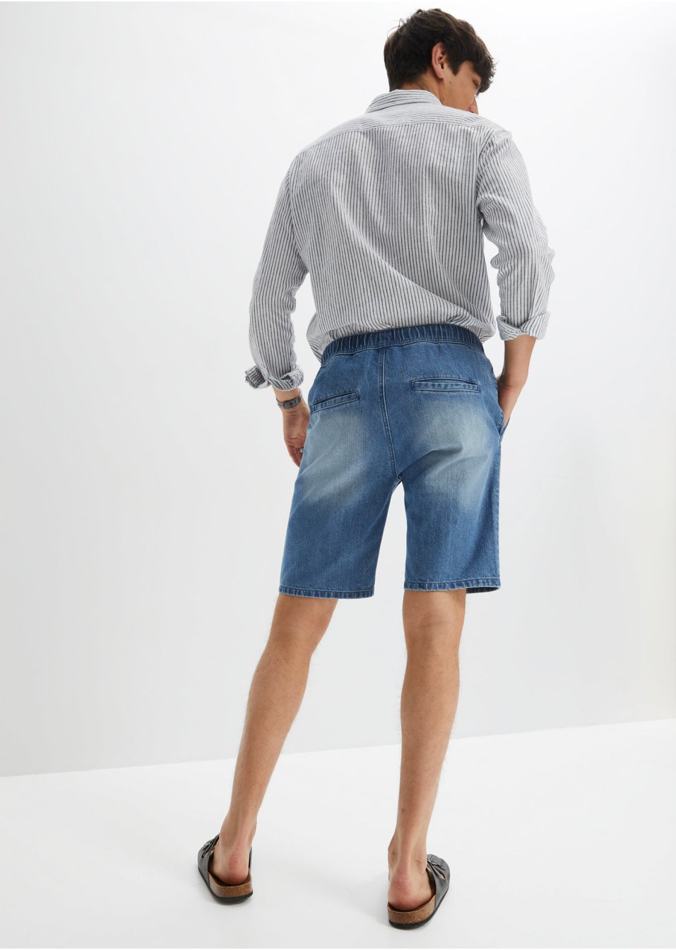 Bermuda en jean avec taille élastiquée, Regular Fit
