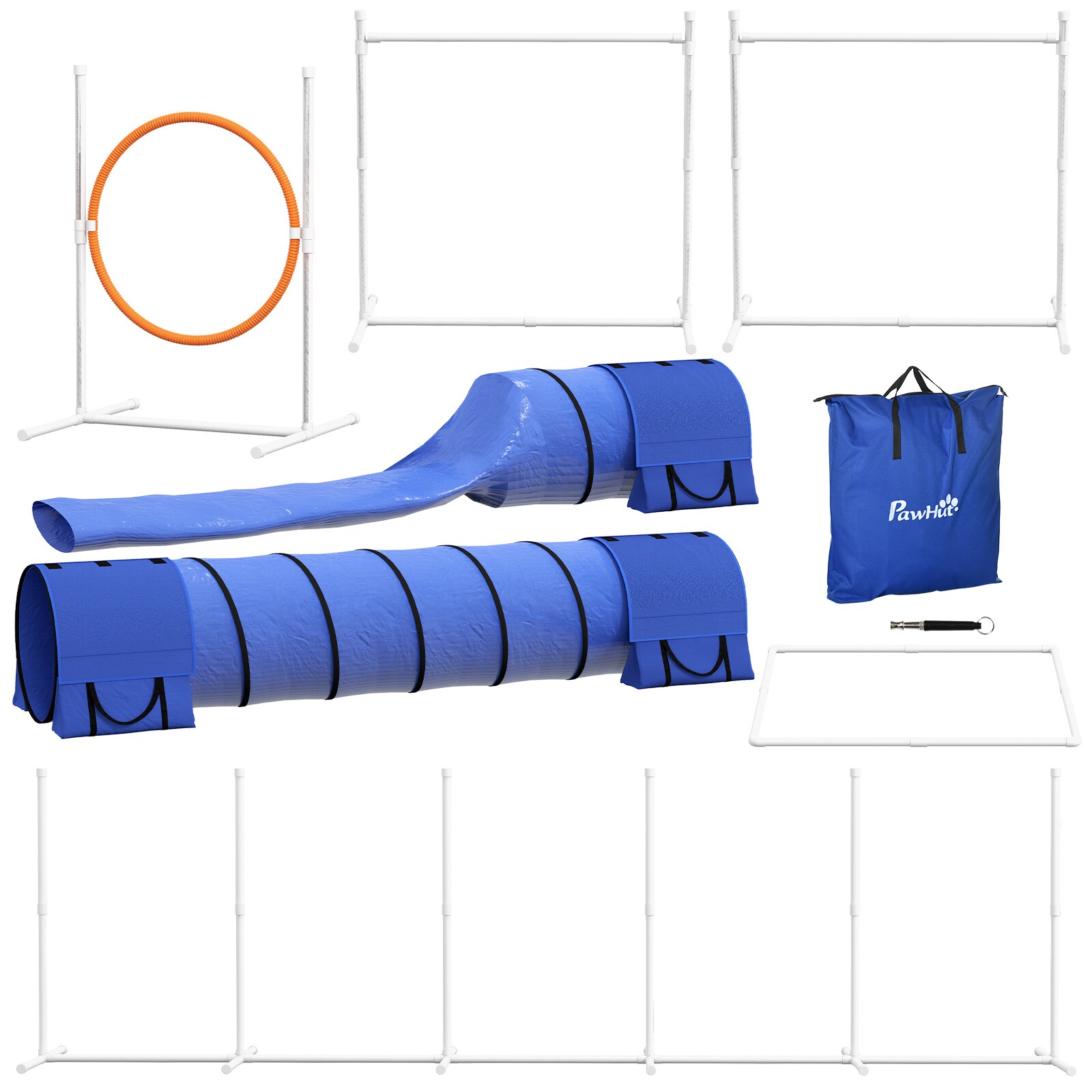 PawHut Hürdenlaufset mit Hundepfeife blau 321L x 63B x 93H cm