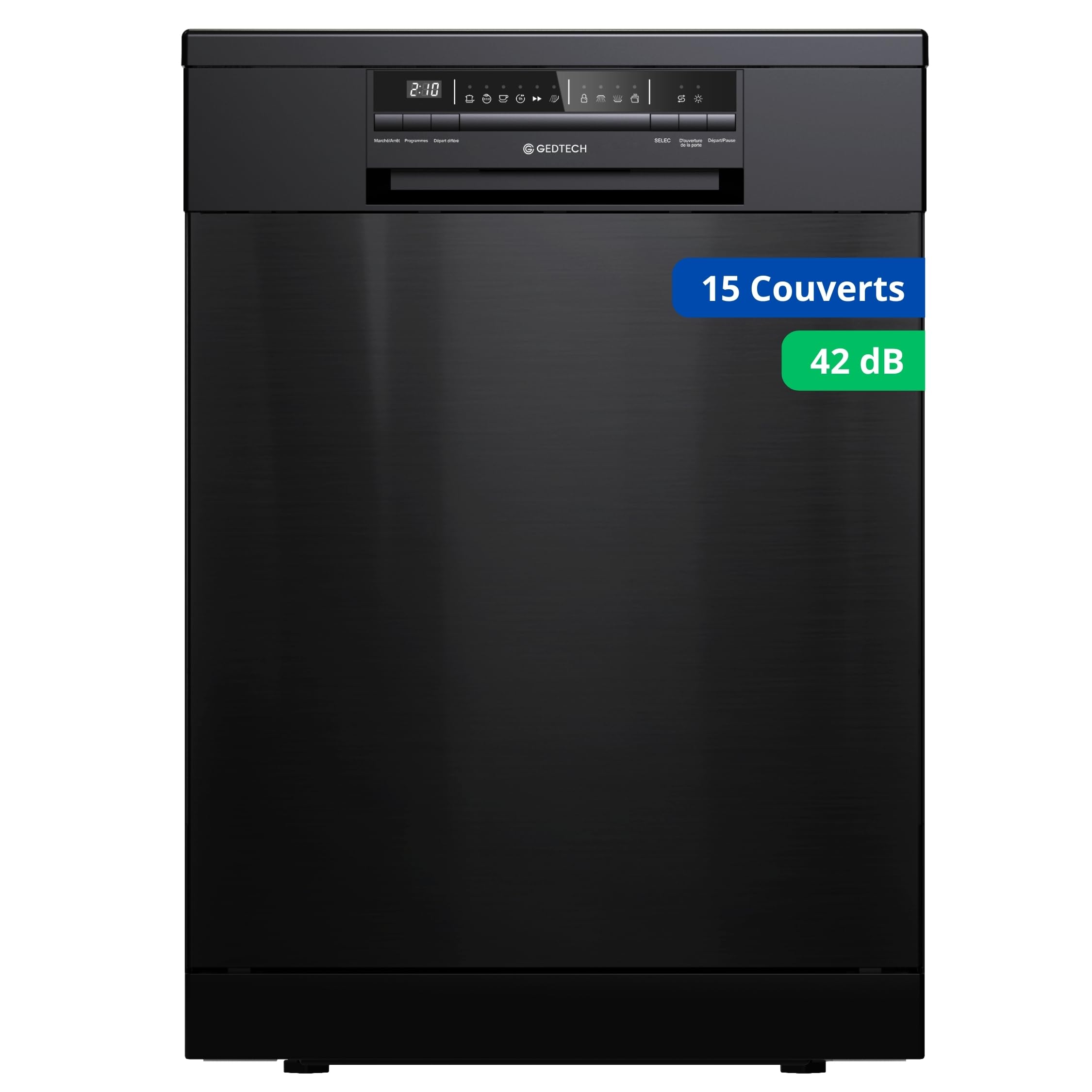 GEDTECH Lave-vaisselle GLV1542DX 15cv - Tiroir à couverts - 42 dB - Ultra silencieux - Départ Différé - Eco - Intensif - Rapide – Faible conso - Class