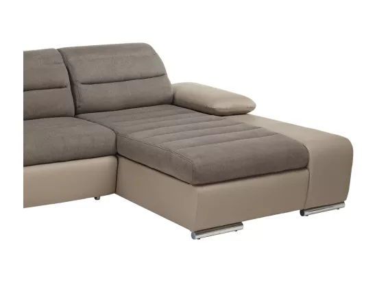 Canapé d'angle convertible en tissu et simili MIRABEAU - Taupe - Angle gauche