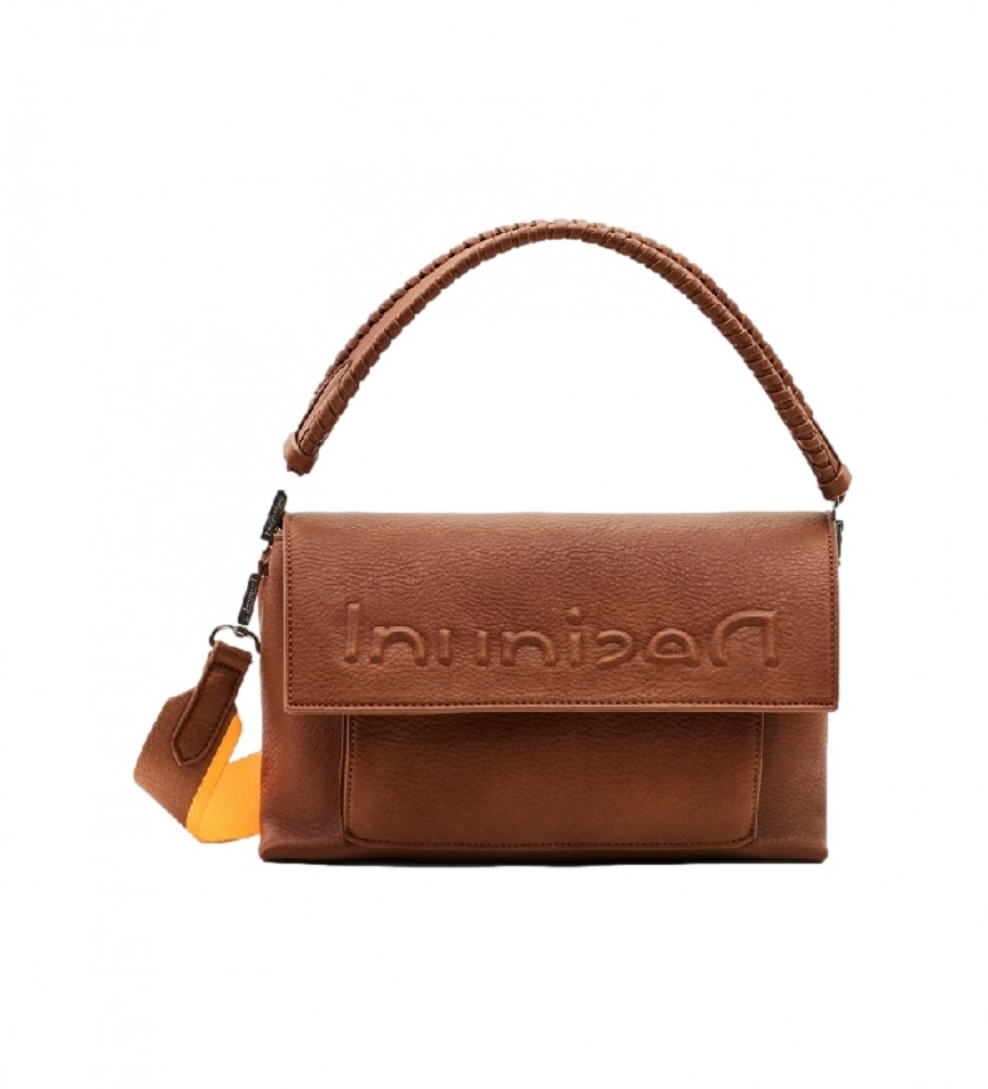 Bolsa transversal Desigual com logo, tamanho 23, cor marrom Veneza.