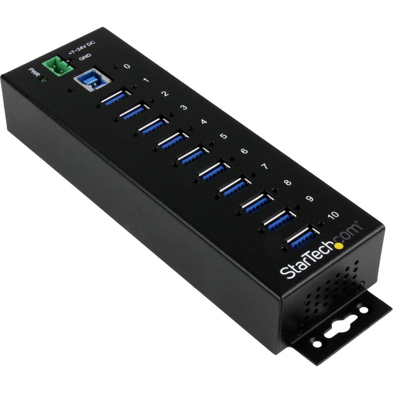 StarTech.com Concentrateur USB 3.0 10 ports - 5Gbps - Concentrateur USB-A industriel en métal avec protection contre les décharges électrostatiques et les surtensions - Montage sur rail DIN, mur ou bureau - Concentrateur d'extension USB conforme à la