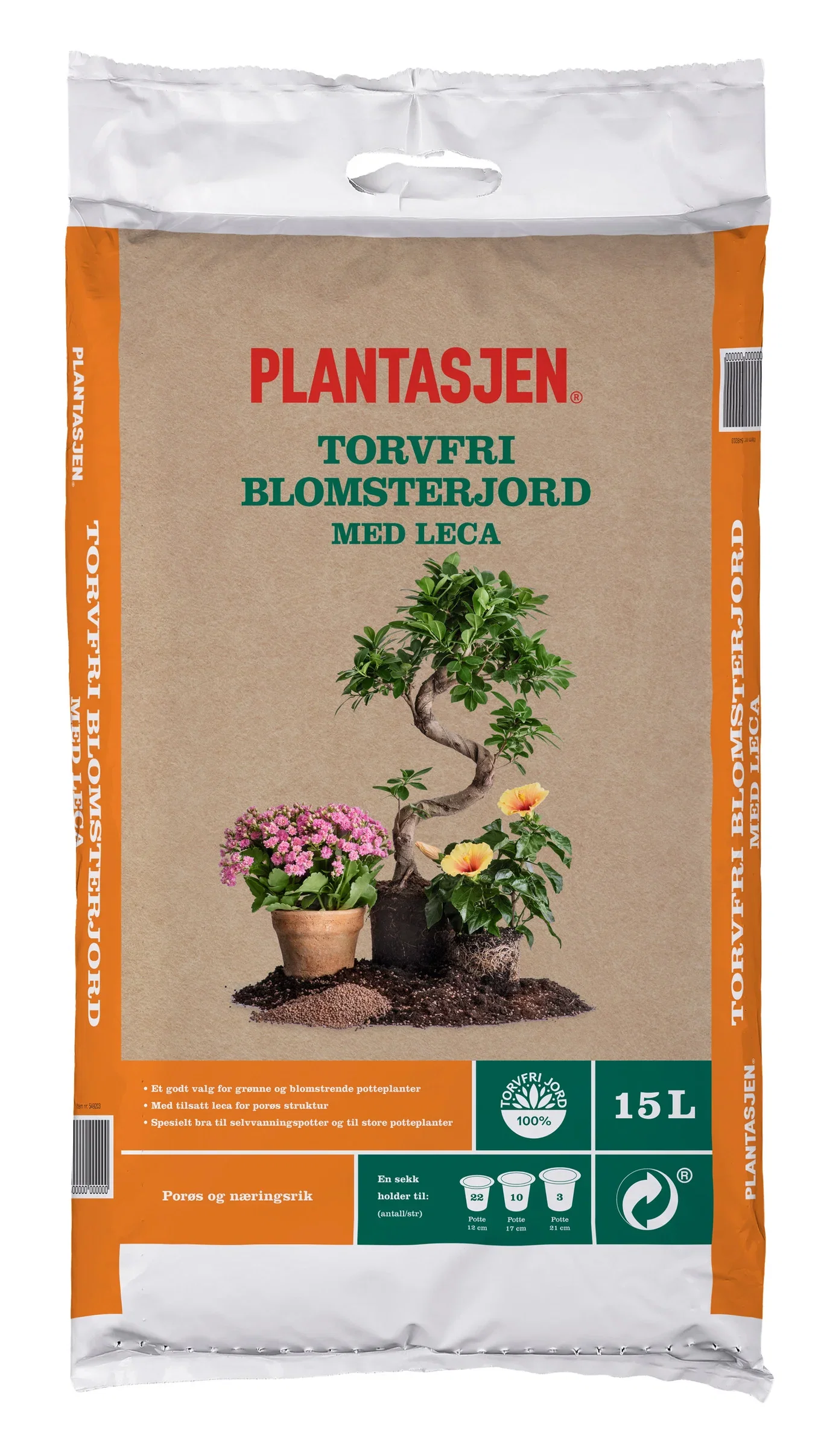 Plantagen Torvfri blomsterjord med leca 15 L