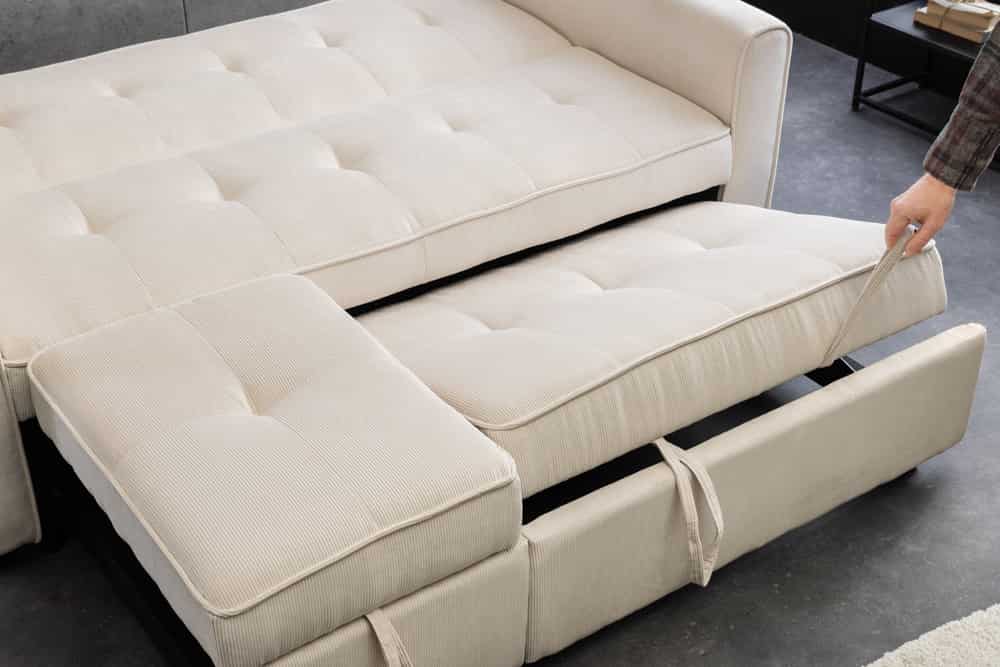 Ausziehbares Schlafsofa SMART 180cm beige Cord 2-Sitzer Couch mit Nosagfederung