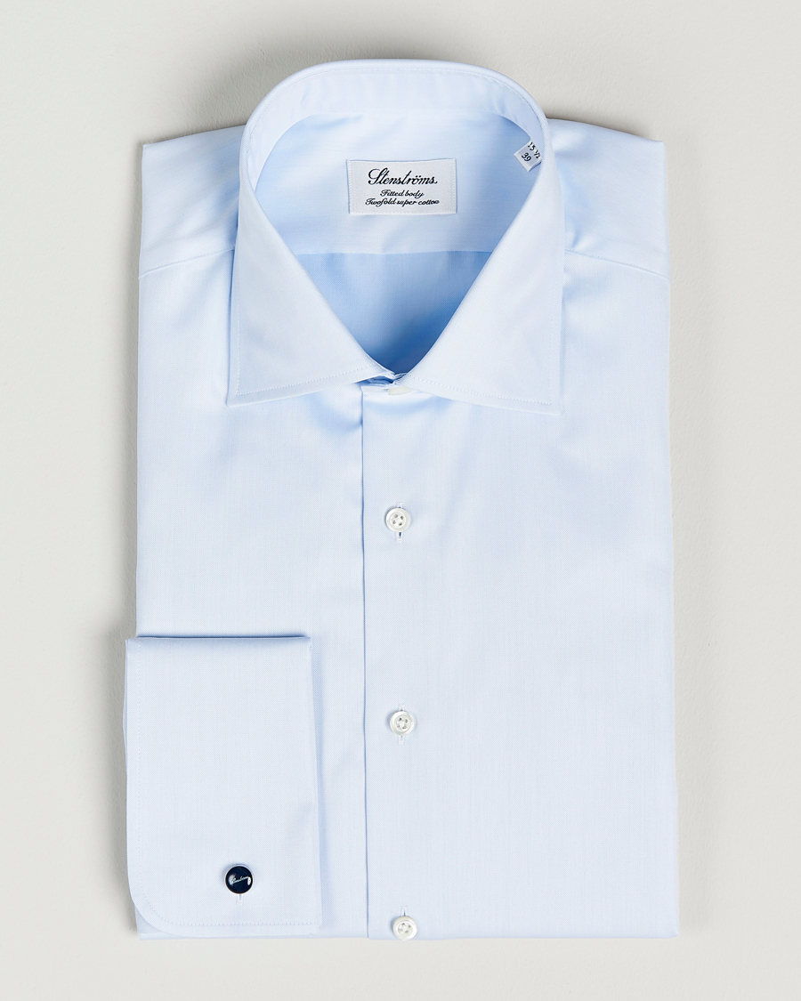 Stenströms Fitted Body Shirt Double Cuff Blue