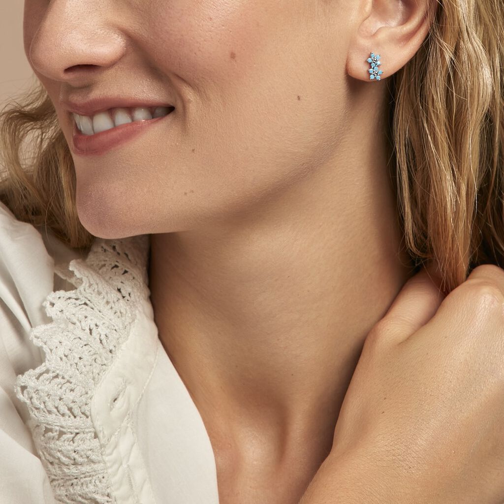 Boucles D'oreilles Puces Bleubirds Argent Blanc Turquoise