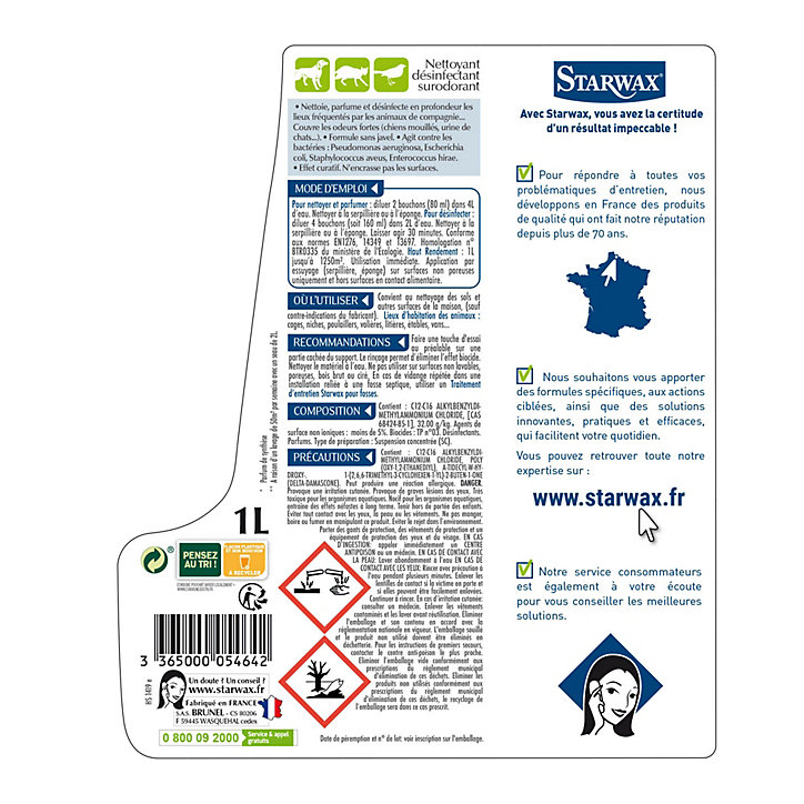 Nettoyant désinfectant surodorant sols et multi-usages Starwax 1L
