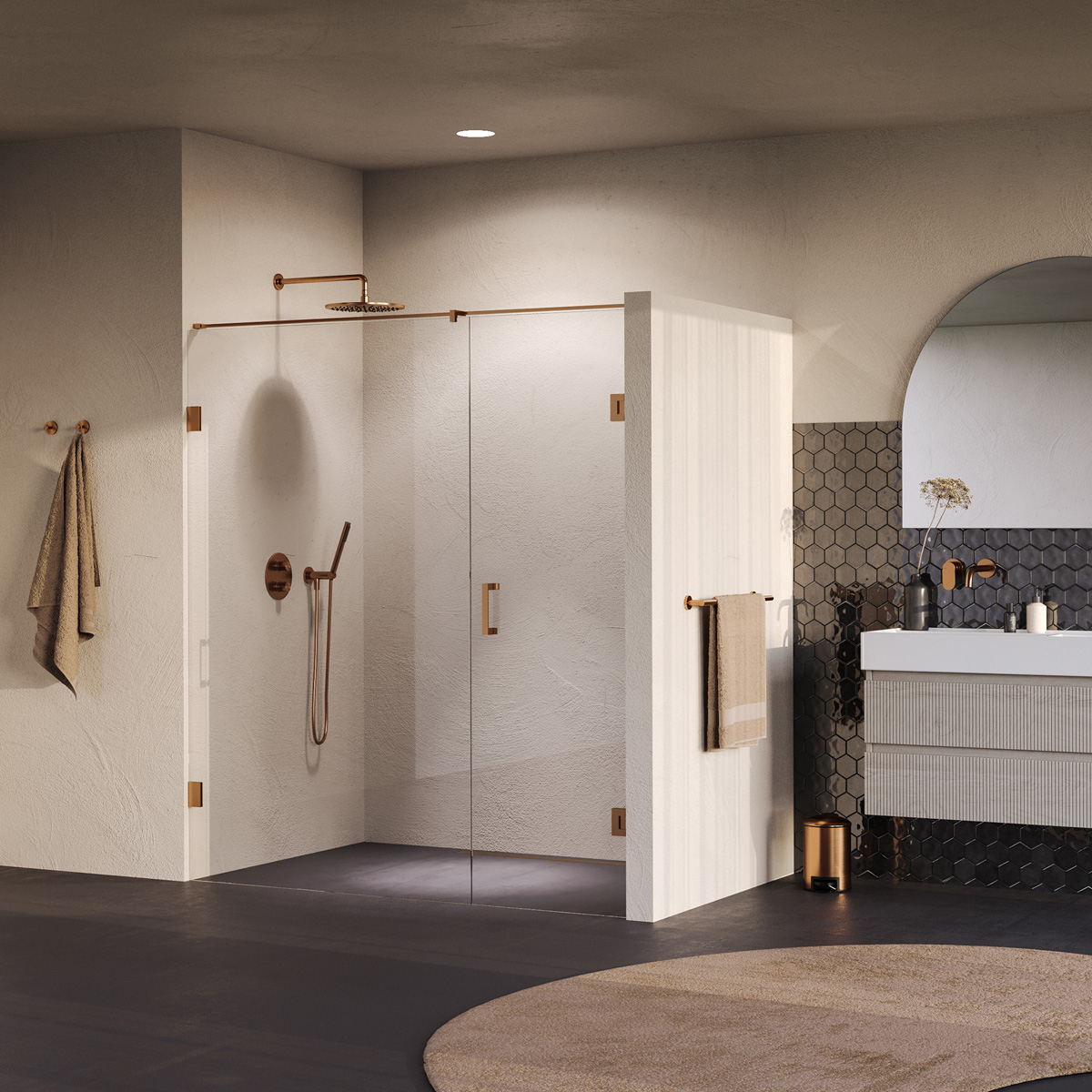 Brauer Void profielloze nisdeur 170cm met draaideur 70cm aan muur koper geborsteld PVD