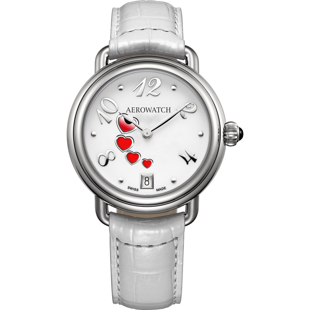 Aerowatch 1942 Lady Swirling Love Leder Weiss