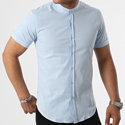 Chemise Manches Courtes Col Mao Slim Fit 2189 Bleu Clair
