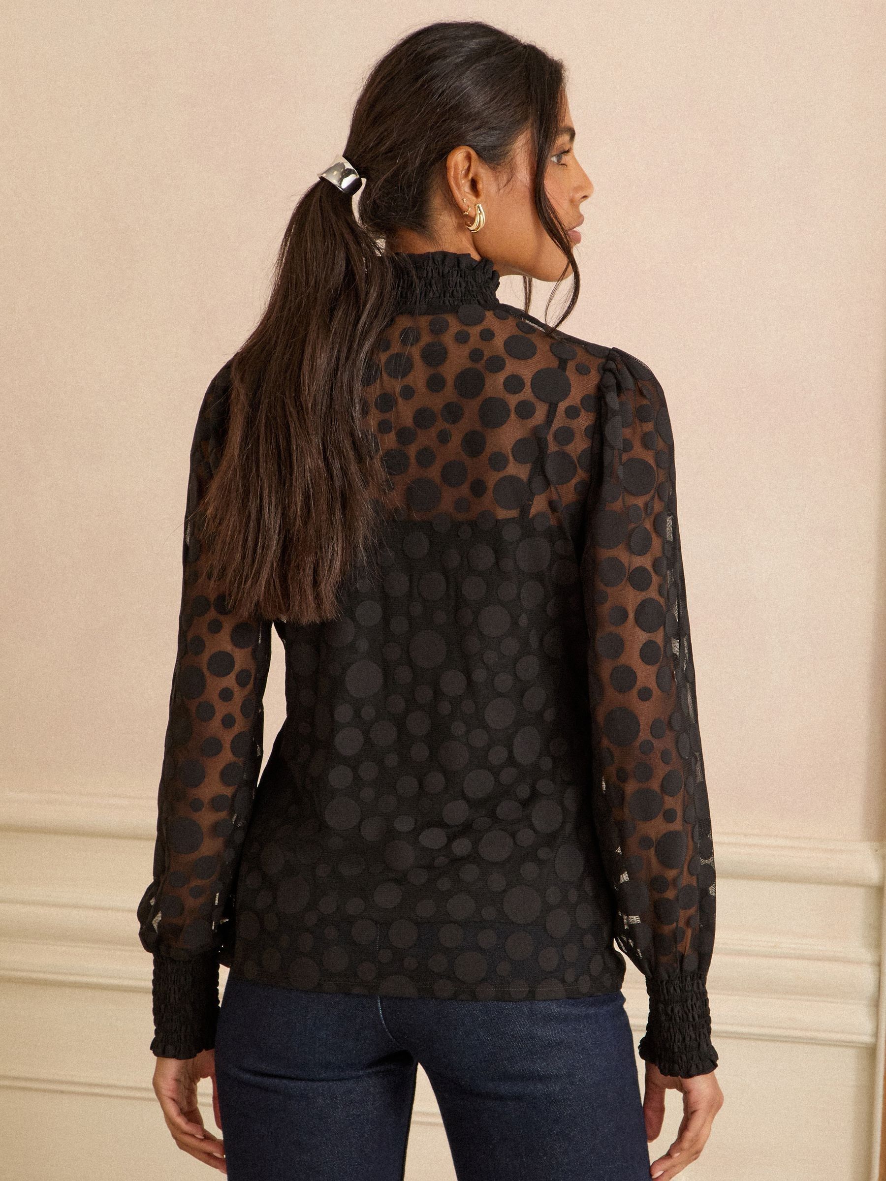 Love & Roses Long Sleeve Spot Print Mesh Top