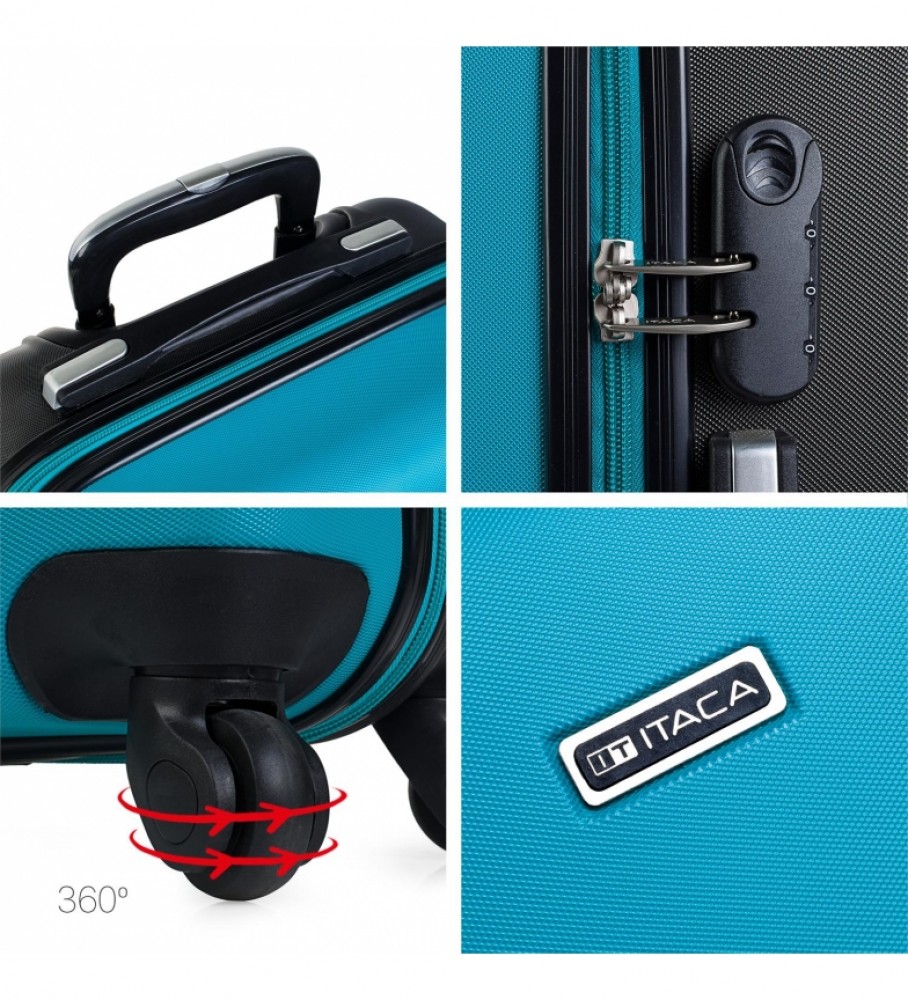 Conjunto de malas de viagem rígidas ITACA com 4 rodas, modelo 71100, cor turquesa - 55x65x75cm -