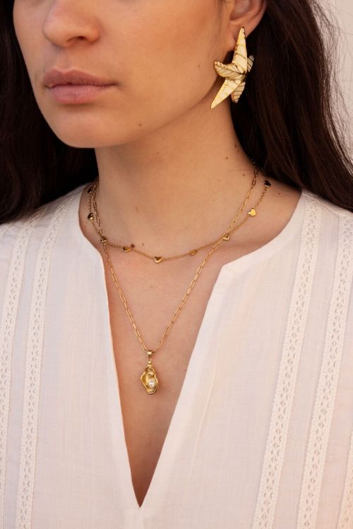 Ocean schakelketting met wokkelschelp en parel