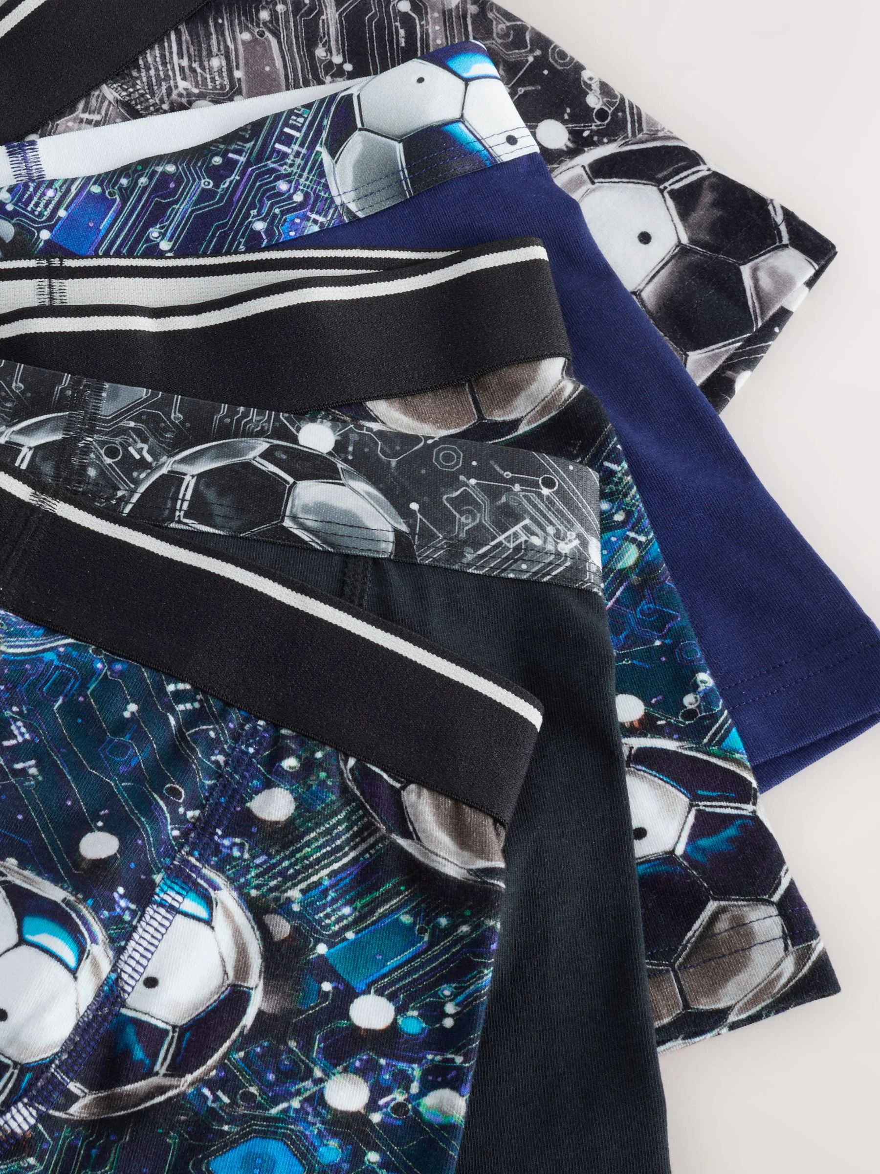Blauw/zwart met voetbalprint - Verpakking van 5 trunks met motief (1,5-16jr)