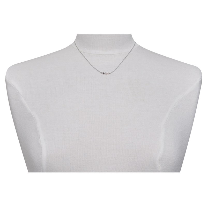 Collier Chaine Argent Rhodié Quatre Perles Facettées de Quartz Rose et Un Diamant Noir Facettée