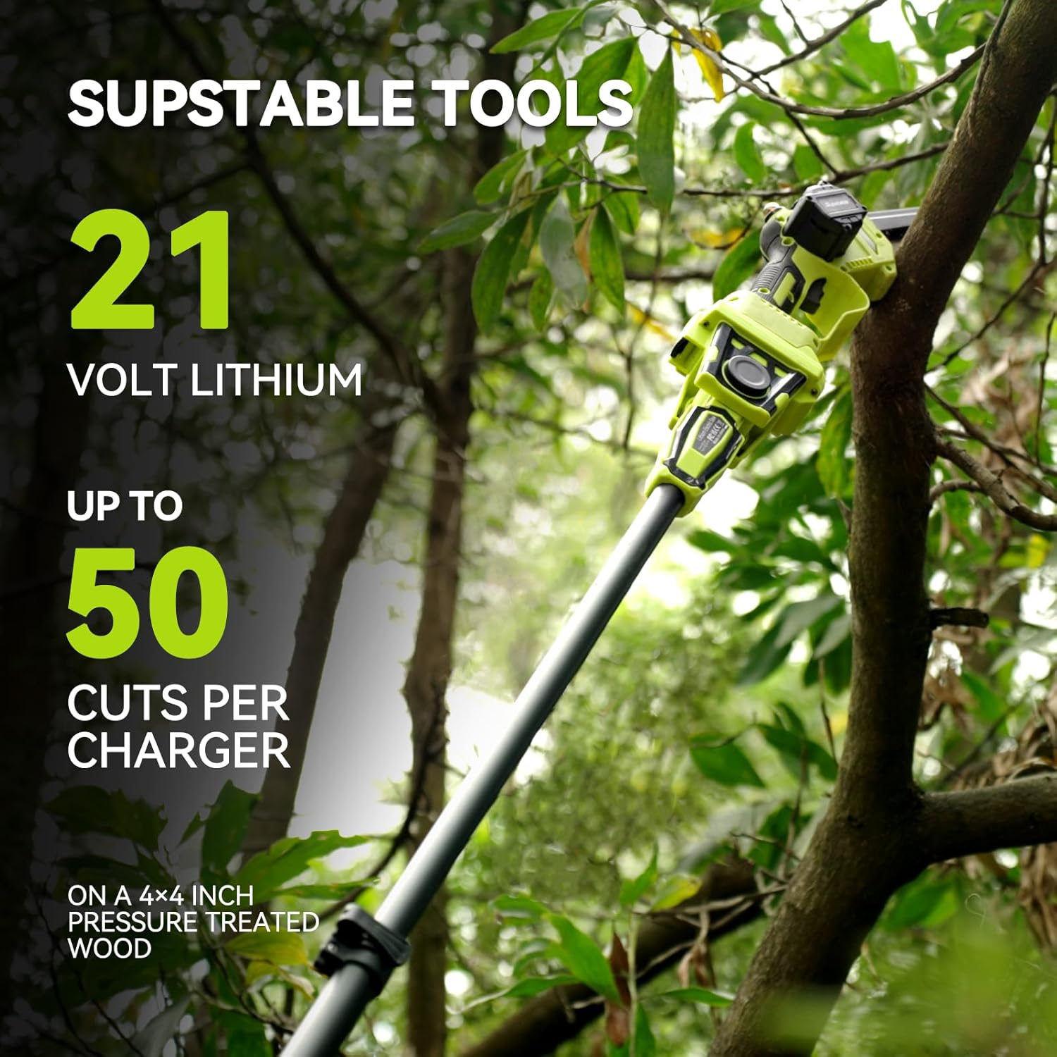 Akku-Hochentaster, 6 Zoll Mini Akku Kettensäge mit Verlängerung bis 4,6 m, Elektro Astsäge Teleskop mit 2 x 4000 mAh Akku & Ladegerät, Motorkopf 180° schwenkbar, für Gartenarbeit geeignet