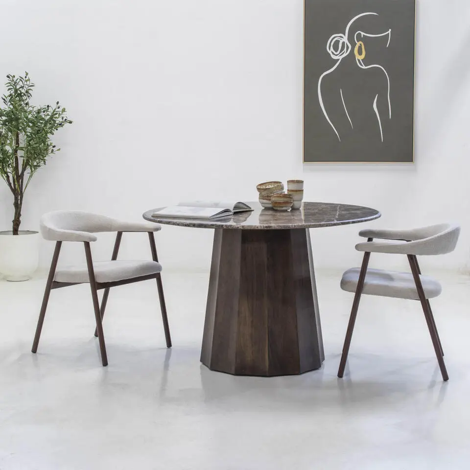 Eettafel Rond Ø120cm - Marmer - Bruin - Eettafel Senna