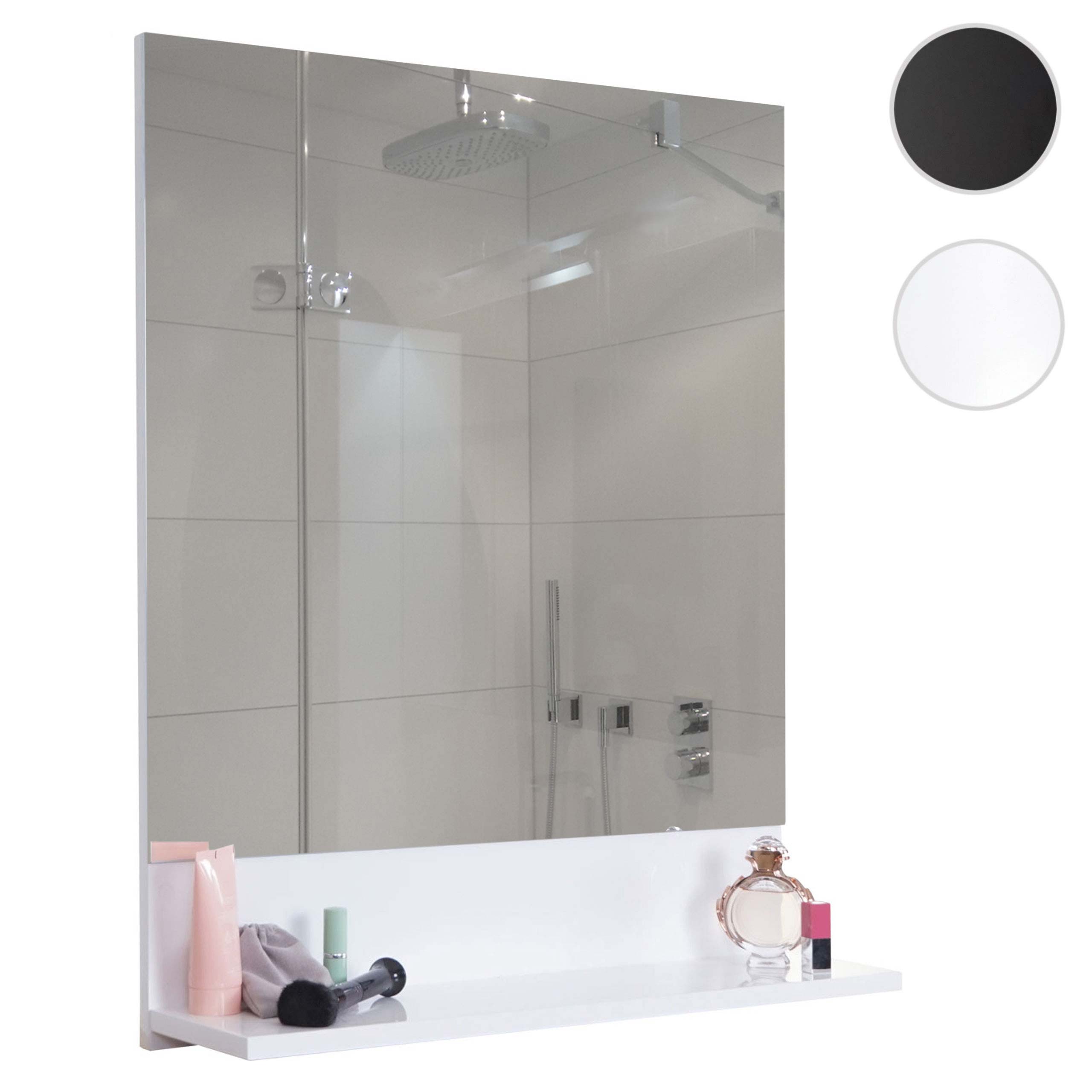Wandspiegel mit Ablage MCW-B19, Badspiegel Badezimmer, hochglanz 75x80cm ~ weiß