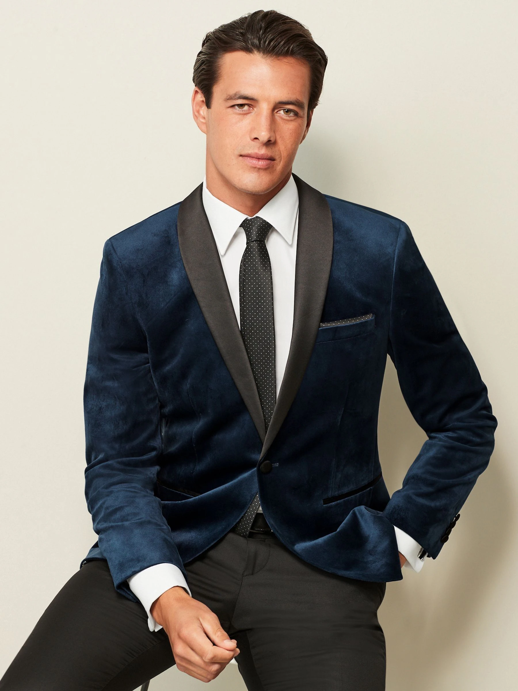 Donker marineblauw - Slim Fit - Fluwelen blazer
