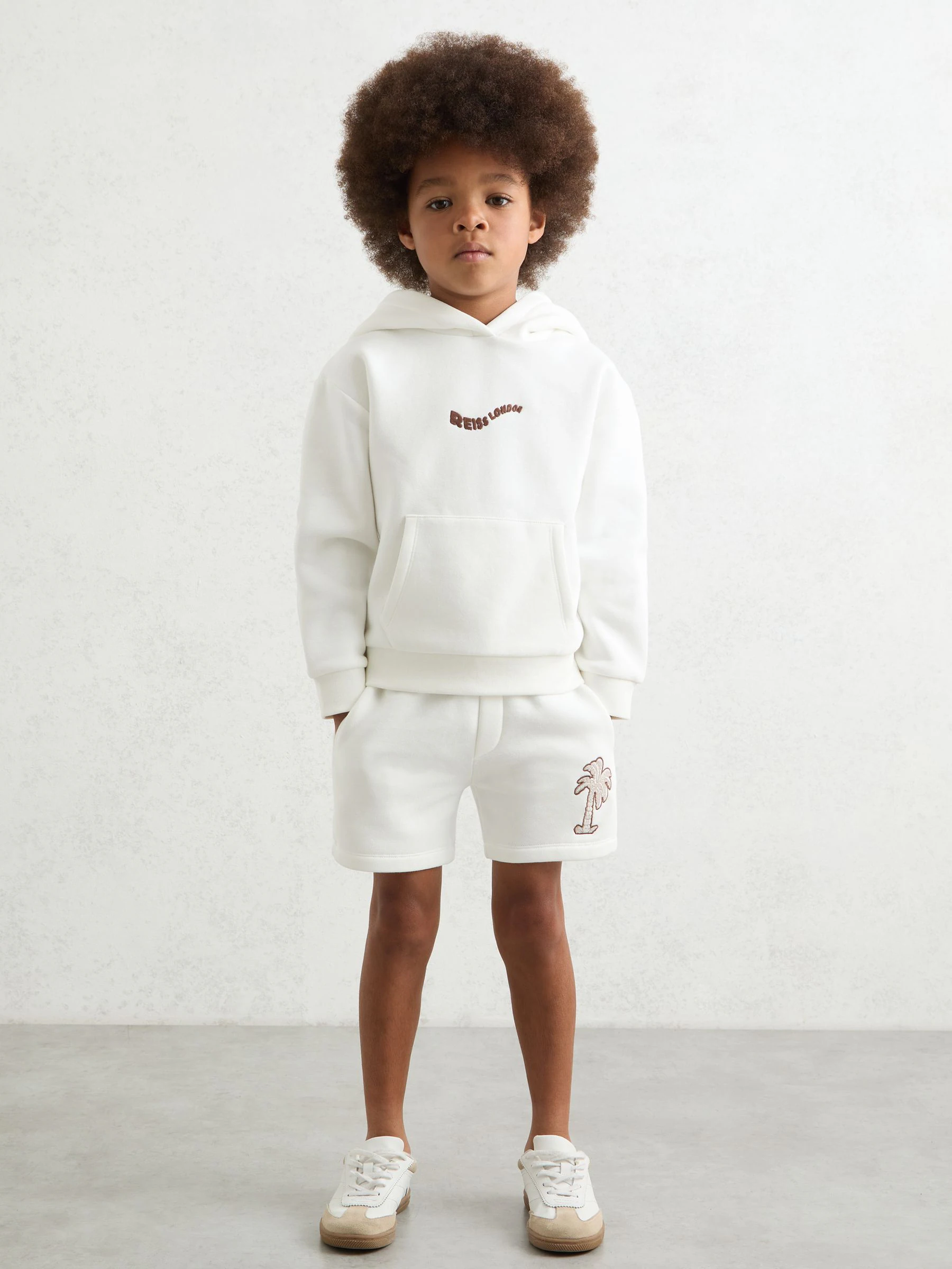 Reiss Kayo Cotton Blend Palm Embroidered Shorts