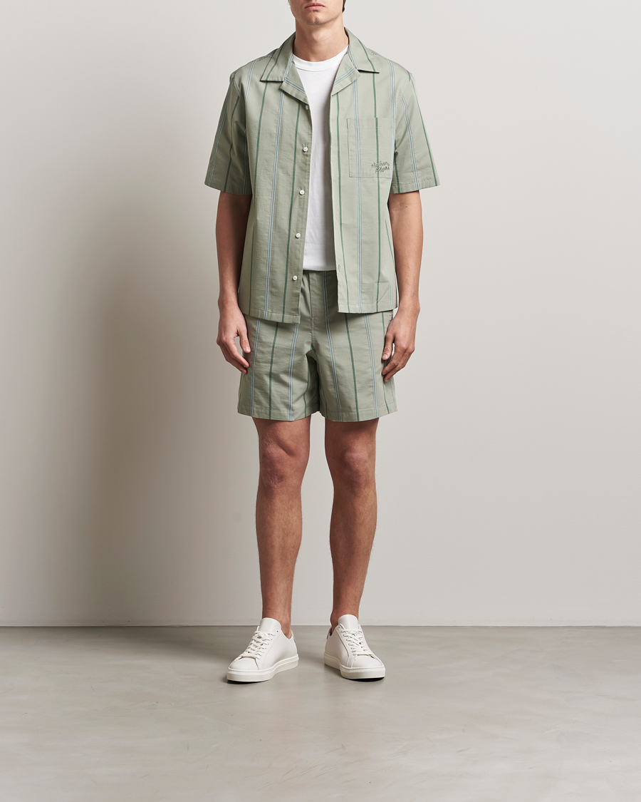 Maison Kitsuné Resort Striped Drawstring Shorts Vert De Gris