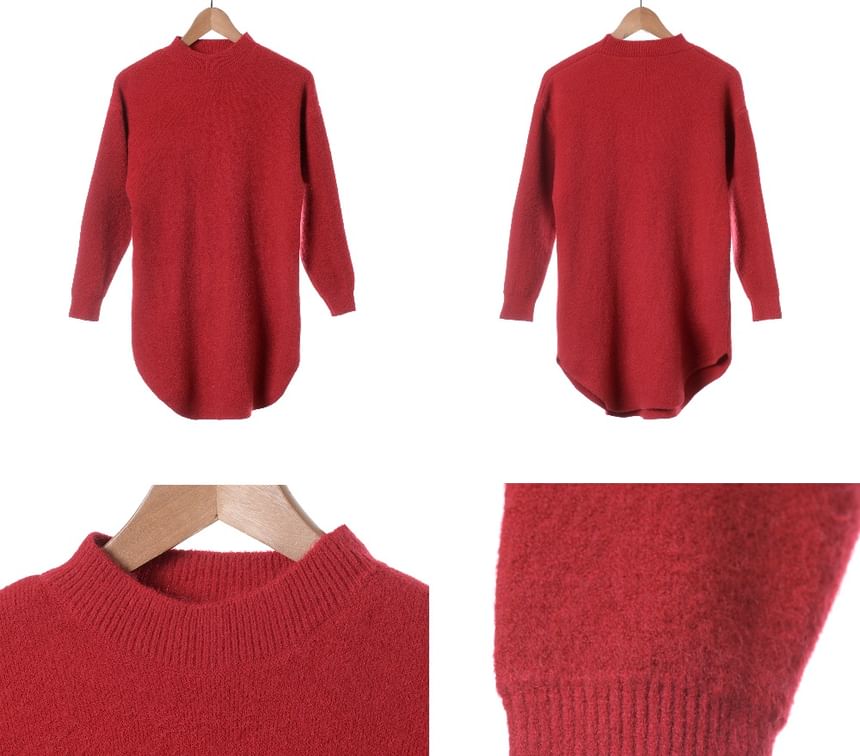 Erione - Ronde hals, effen, oversized trui met split