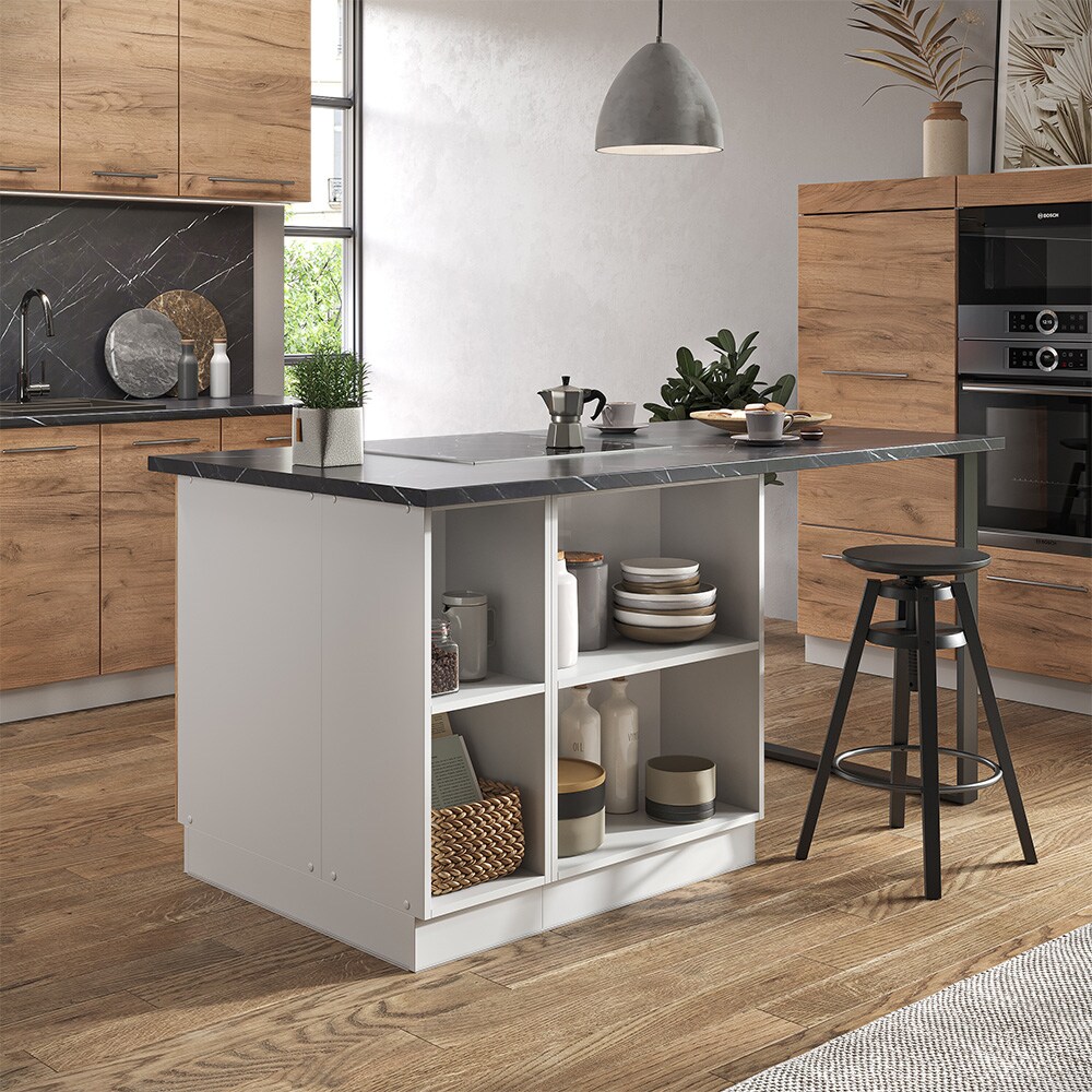 Vicco Kücheninsel Küchenblock Einbauküche Fame-Line Weiß Eiche Goldkraft 90 cm modern Küchen Schränke Apothekerunterschrank Schubunterschrank Regalinselunterschrank Softclose-Scharnier Küchenmöbel