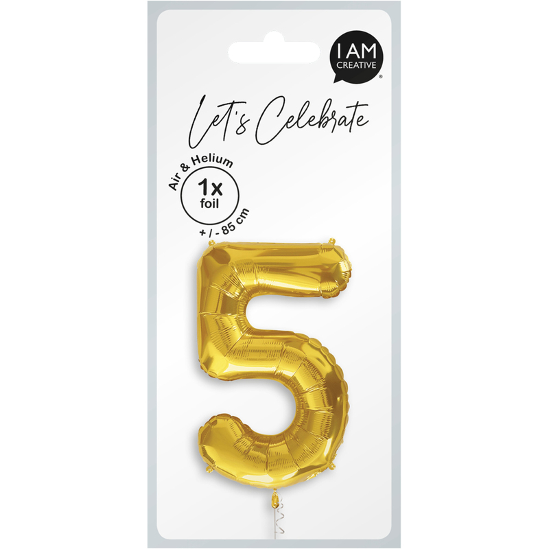 I AM CREATIVE Folienballon, Zahl 5, gold
