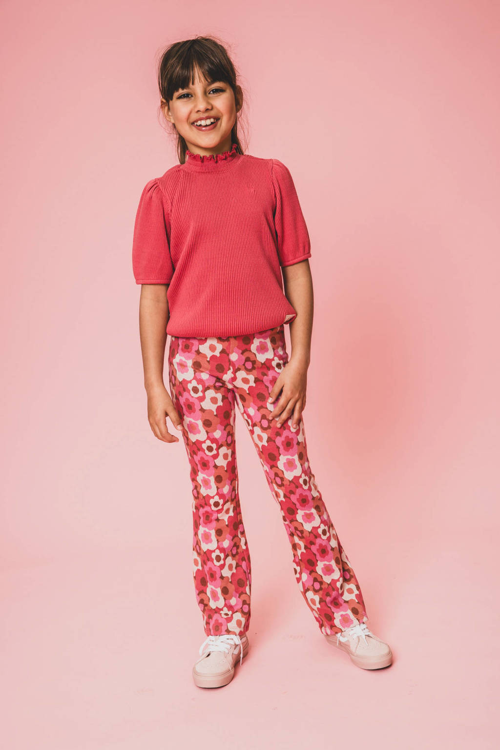 LOOXS top met col roze rib gebreid
