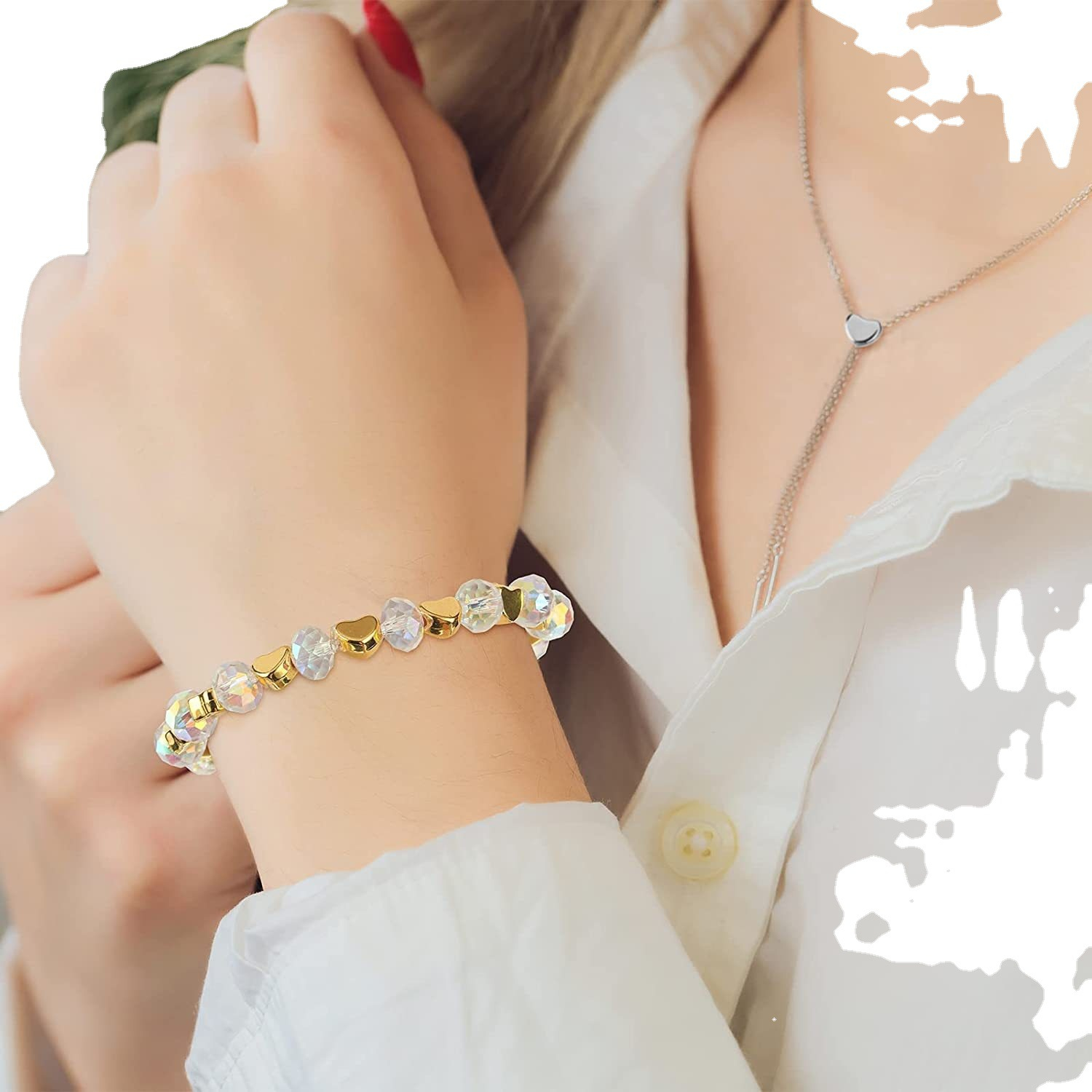 (400er Set) 7mm CCB Herz Perlen DIY Bastel Schmuck Zwischenperle für Armband / Kette - Metallic