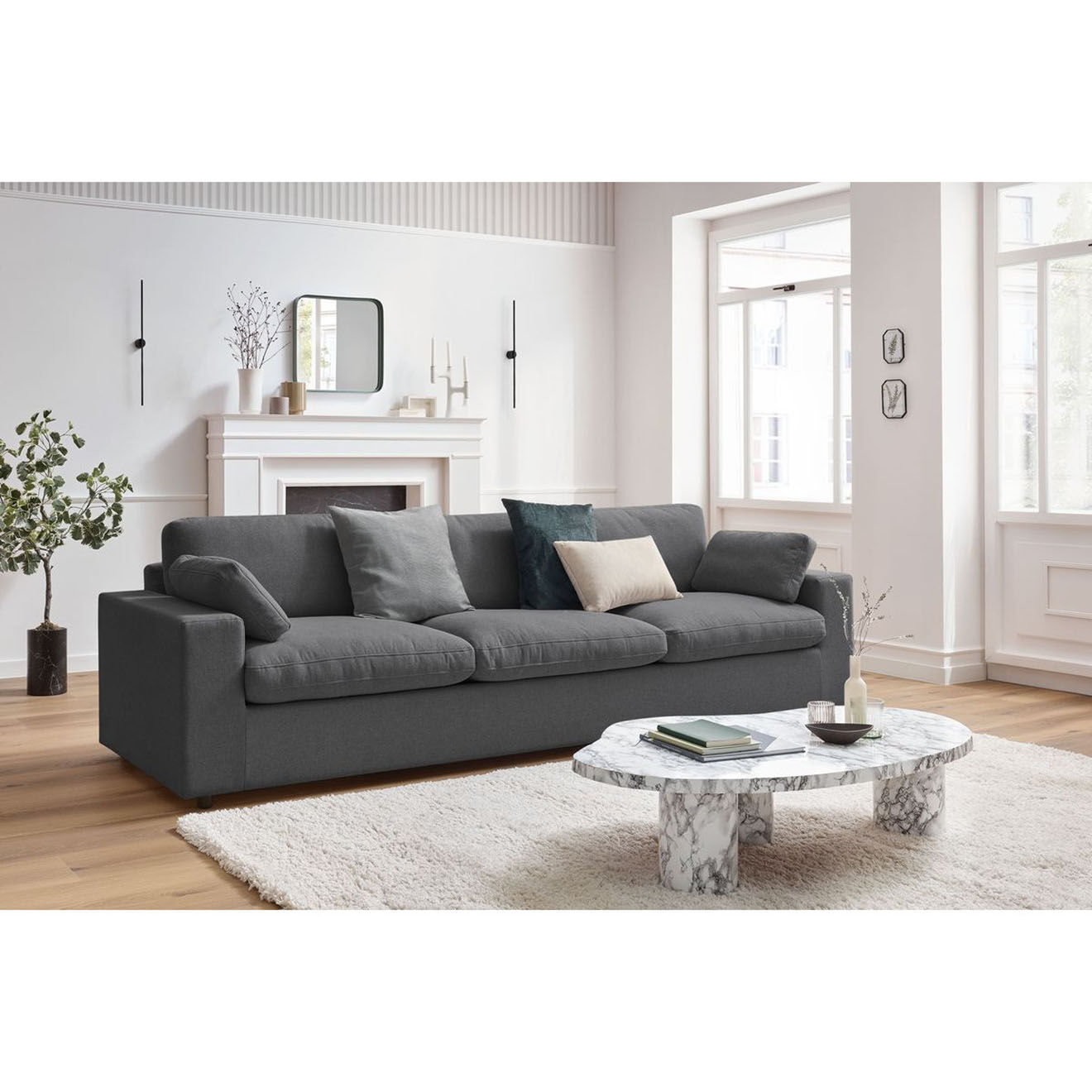 Bobochic Canapé droit fixe 4 places Belair gris foncé - 280x93x80 cm