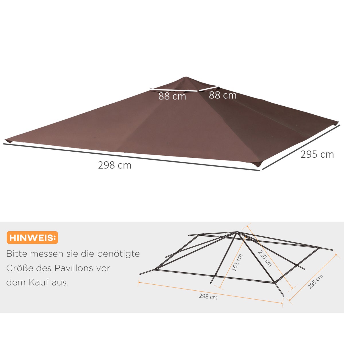 Outsunny prieeldak, vervangend dak voor prieel, 2,98 x 2,95 m, zonwerend polyester, koffie
