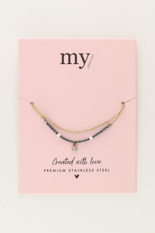 Minimalistische dubbele armband met kraaltjes & strass
