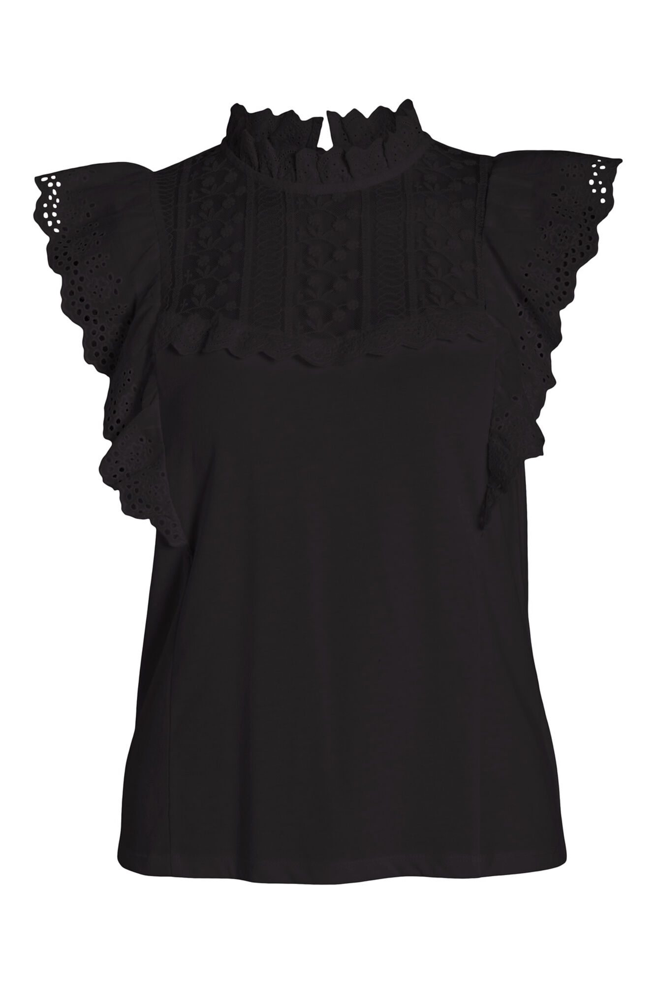 Blusa romântica com babados vazados - Preta