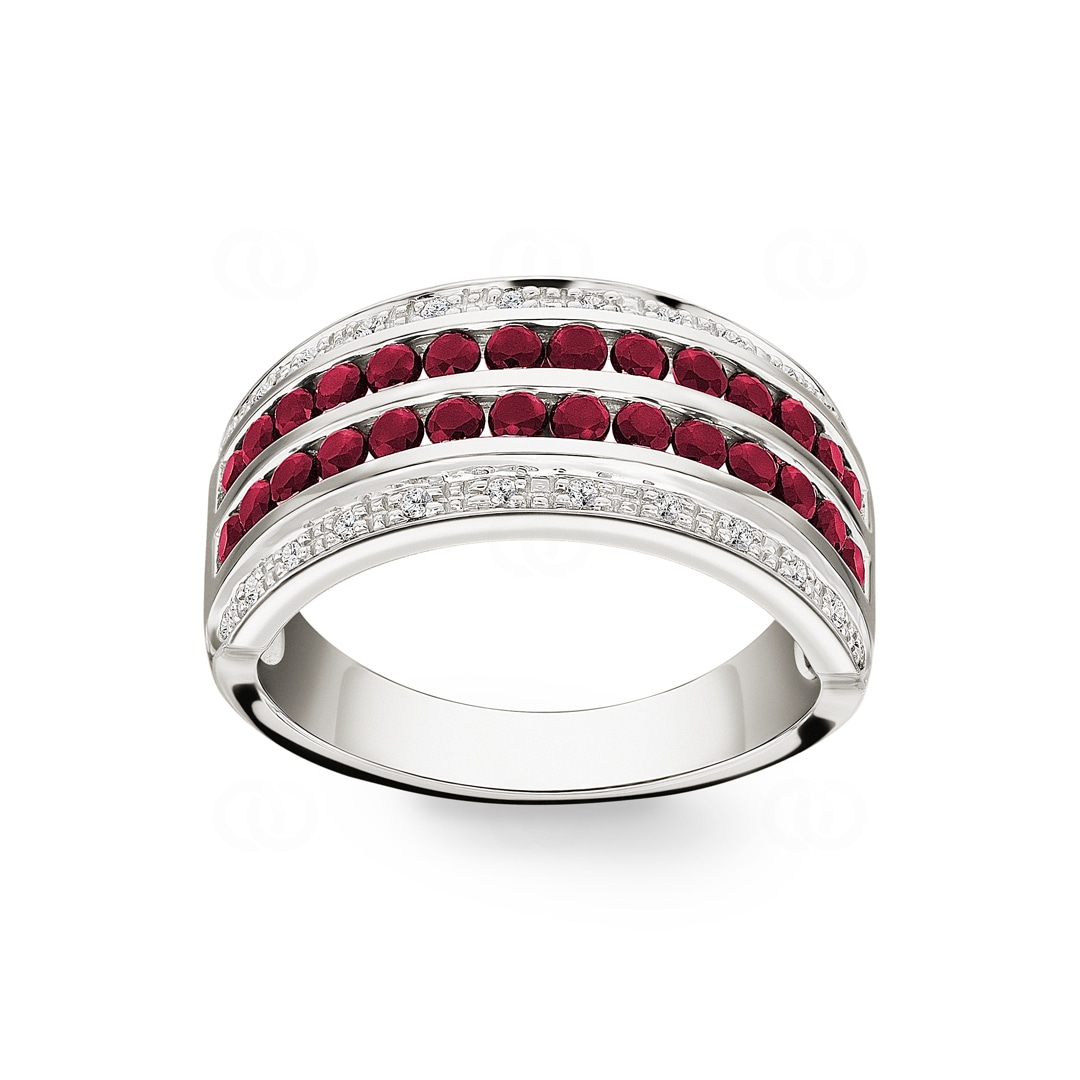 Damenring 750/18 K Weissgold mit Diamanten 0.08 ct H/Si und Rubinen