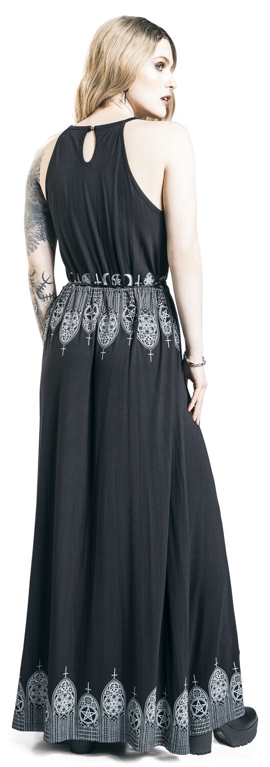 Robe Longue Noire Avec Imprimé & Ceinture Fine | Gothicana by EMP Robe longue