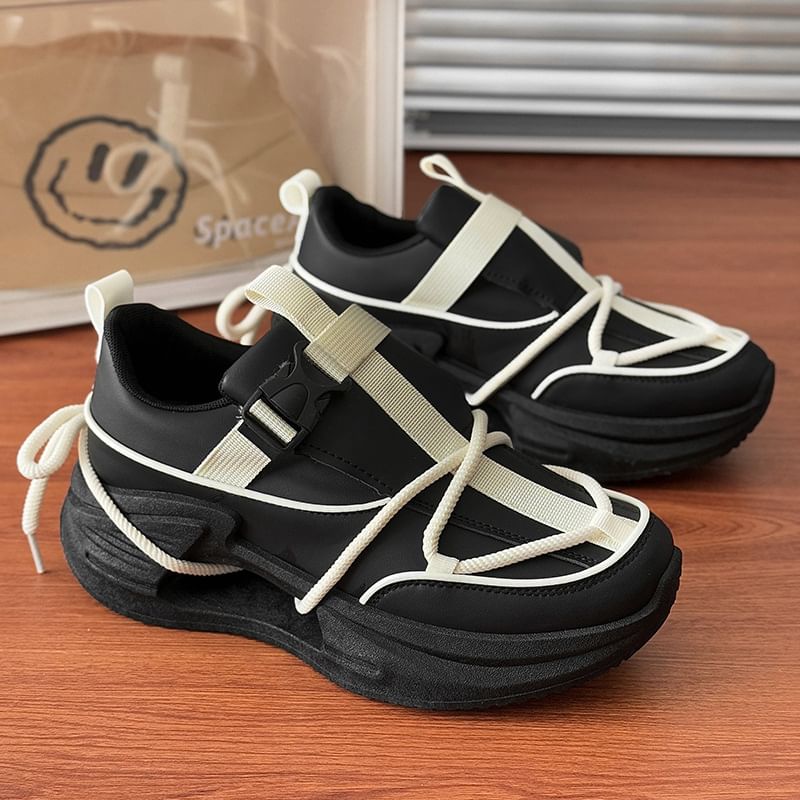 Tanzanite - Platform Sneakers met Gespen Paneel