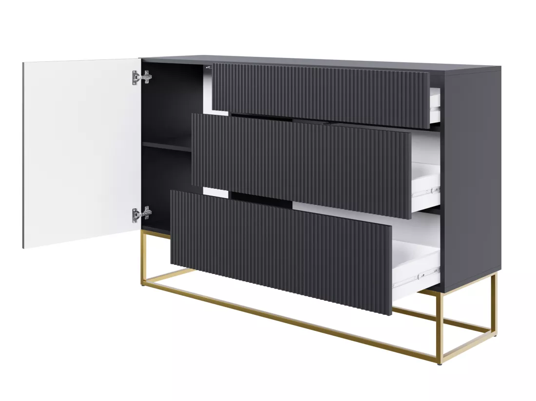 Commode à une porte avec tiroirs - 140 cm - noir - VELDIO